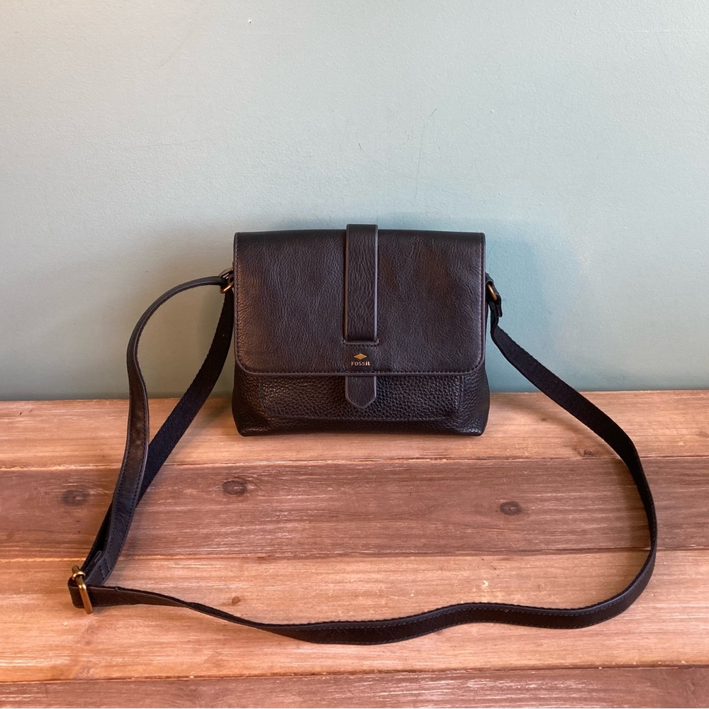 Fossil Black Leather Crossbody Bag